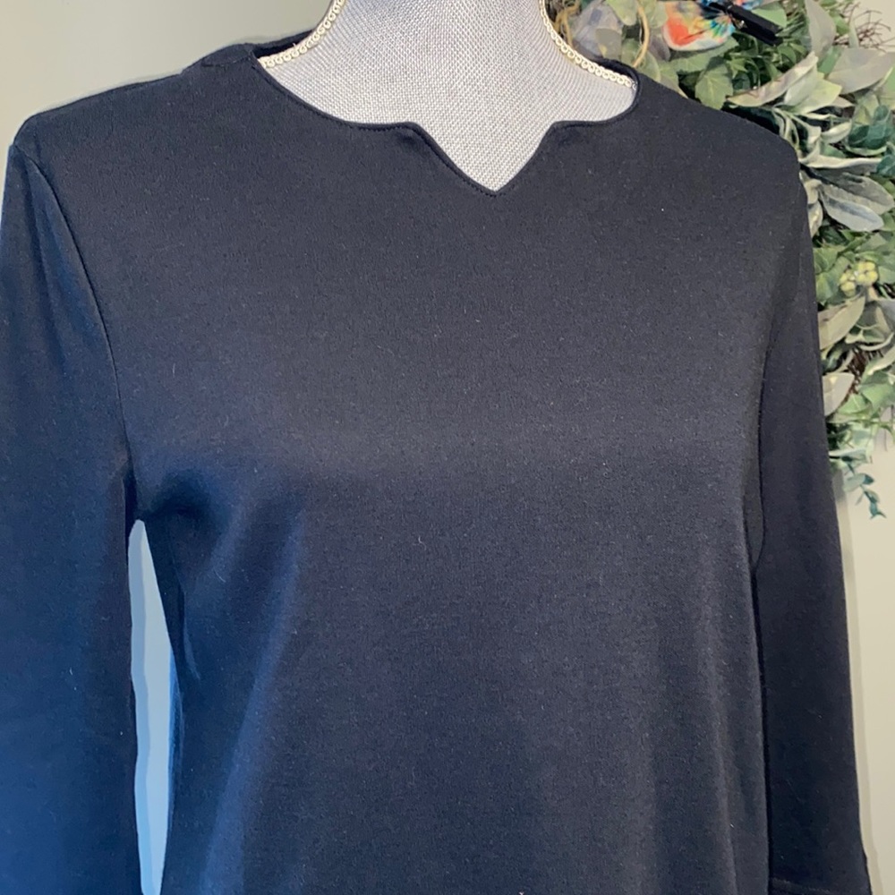Hillard & Hanson scalloped neck classic 3/4 sleeve top Cotton/polyester Black PM
